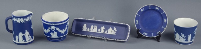 Appraisal: Wedgwood Blue JasperwareGroup including pen tray underplate flowerpot H beaker