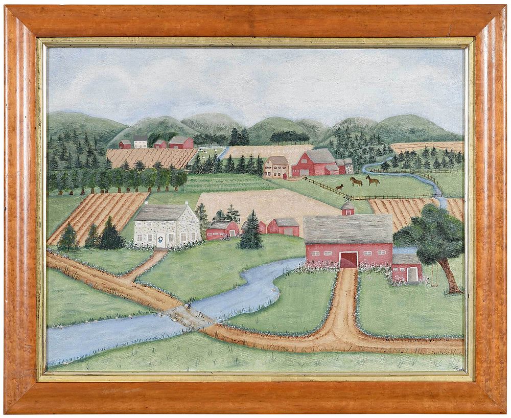 Appraisal: American Primitive Farm Scene th st century Bird's Eye View