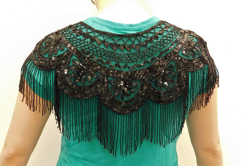 Appraisal: Beaded Flapper Shawl United States Circa Black mesh shawl with