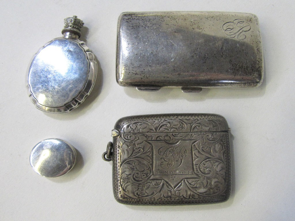 Appraisal: Lot comprising silver cigarette case vesta pill box and a