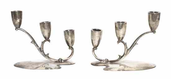 Appraisal: A Pair of Mexican Sterling Silver Three-Light Candelabra each having