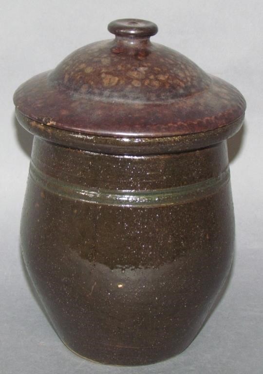 Appraisal: STAHL REDWARE LIDDED CROCKsigned and dated chip to underside of