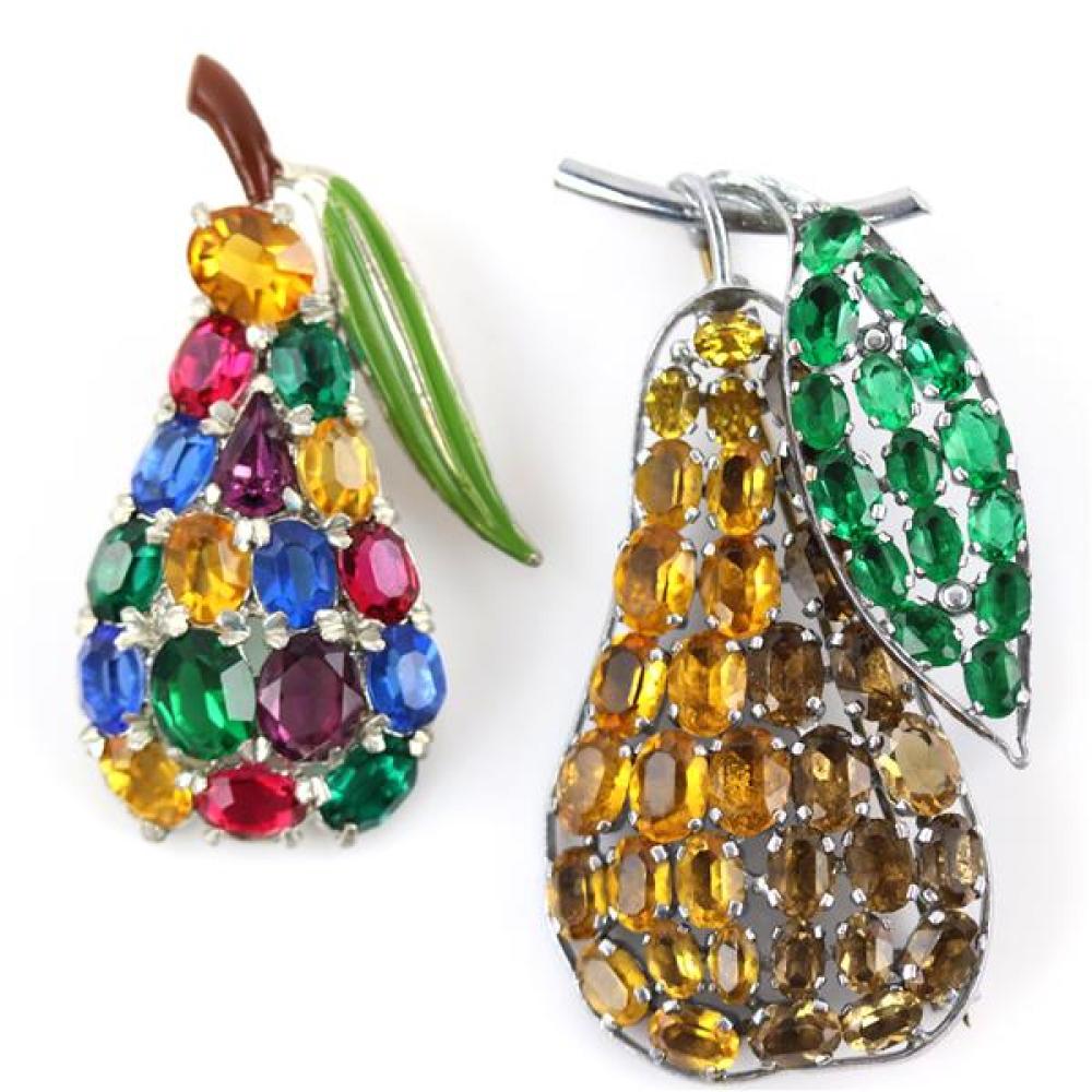 Appraisal: UNSIGNED CZECH PC FRUIT PINS S MULTICOLORED CRYSTAL PEAR AND