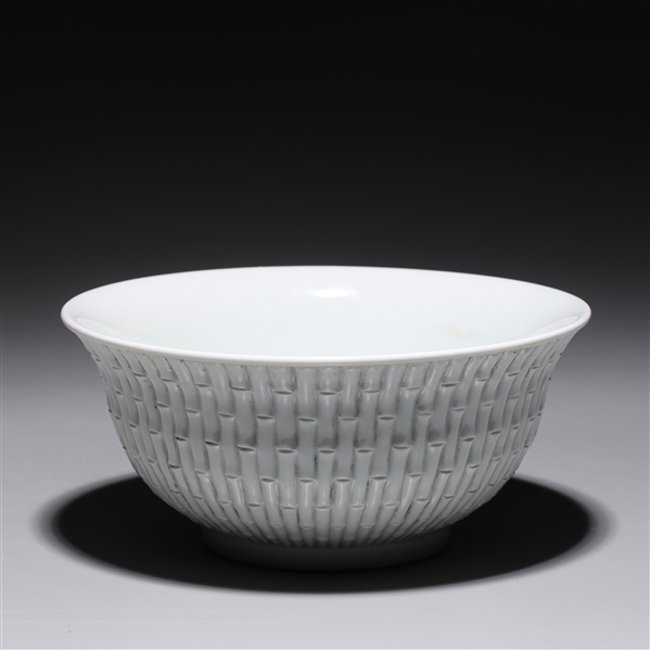 Appraisal: Chinese white glazed bowl with molded bamboo design to exterior