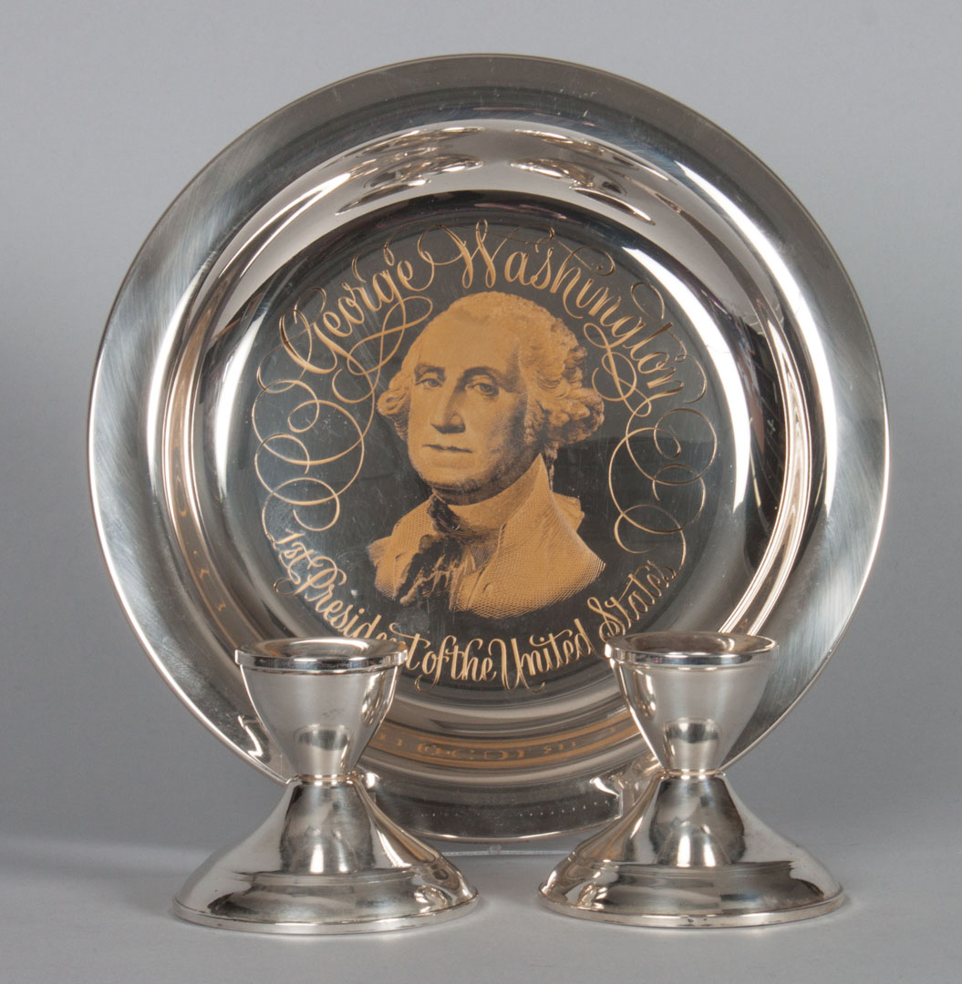 Appraisal: Limited edition George Washington plate sterling silver inlaid with K