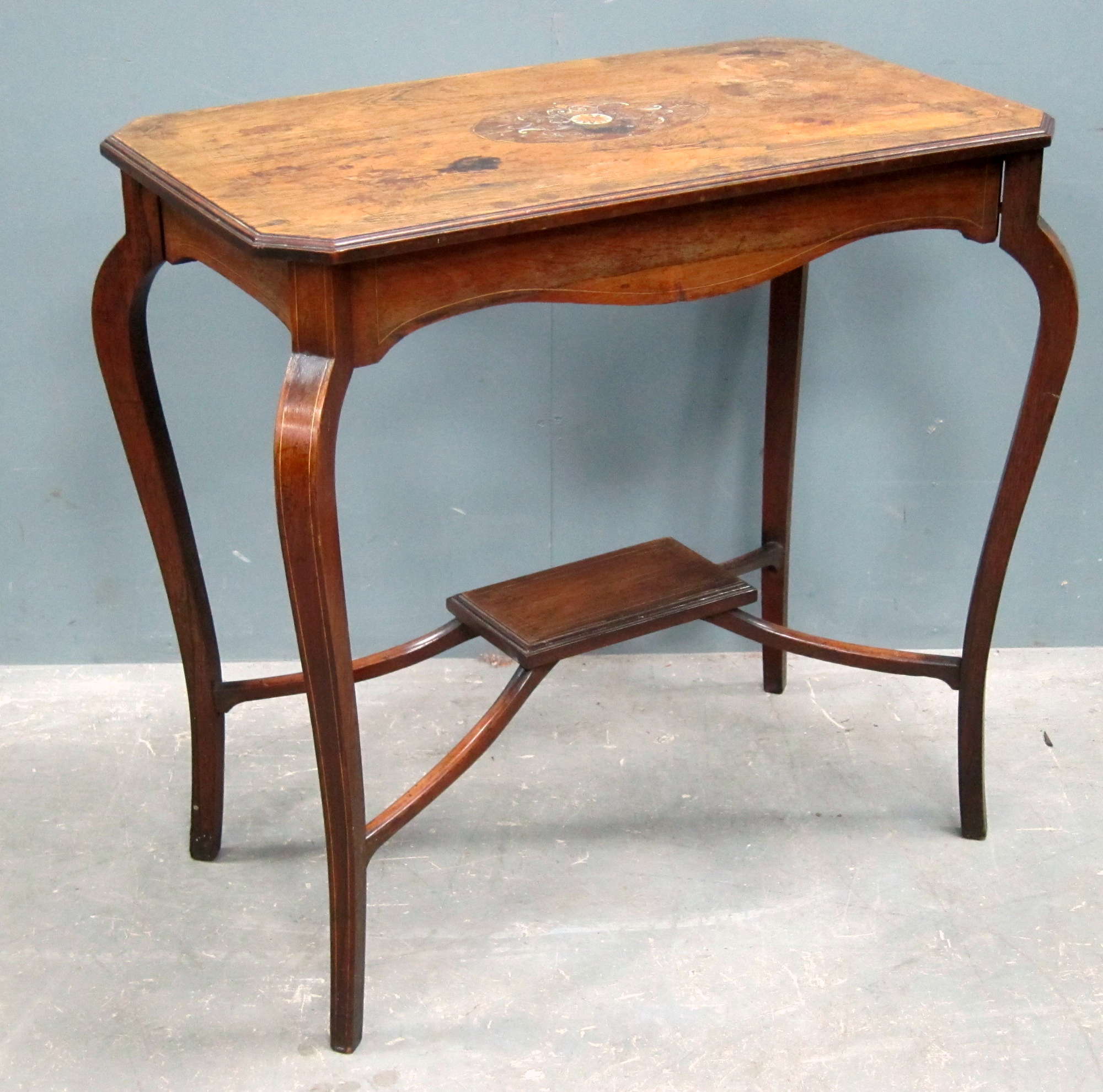 Appraisal: Rosewood two tier occasional table on cabriole legs with marquetry