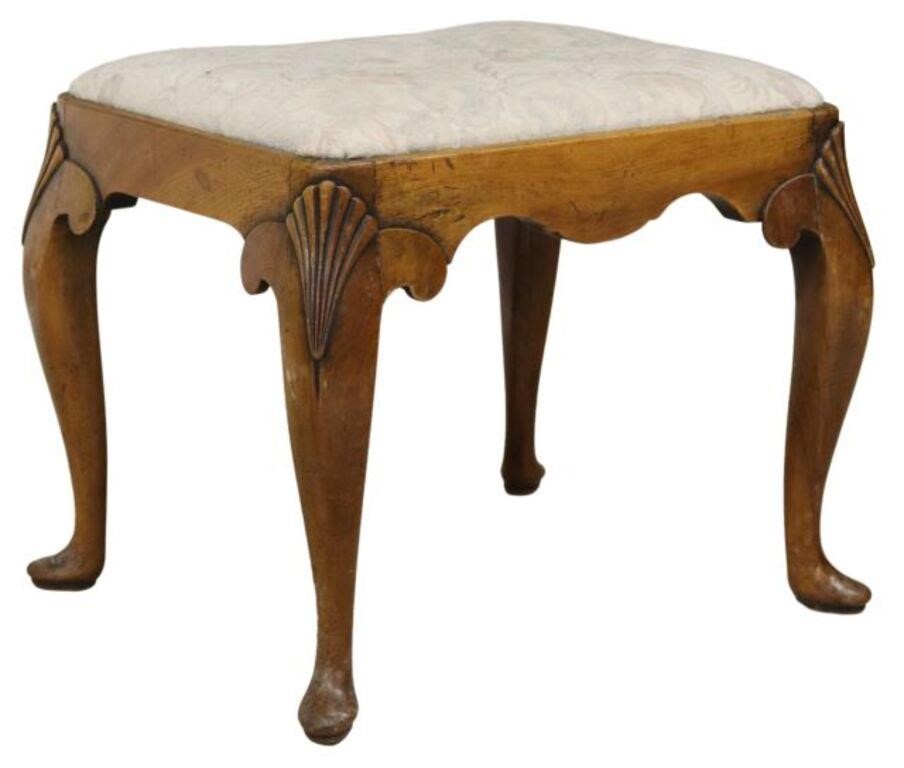 Appraisal: English Queen Anne style walnut dressing vanity stool th c