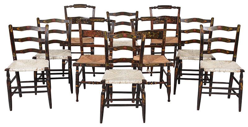 Appraisal: Assembled Set Ten Rush Seat Dining Chairs American th century