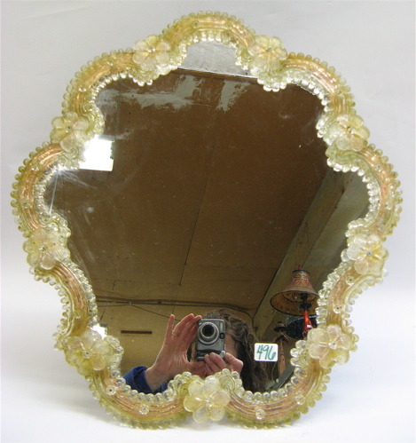 Appraisal: VENETIAN STYLE BOUDOIR MIRROR having yellow and clear glass rosettes