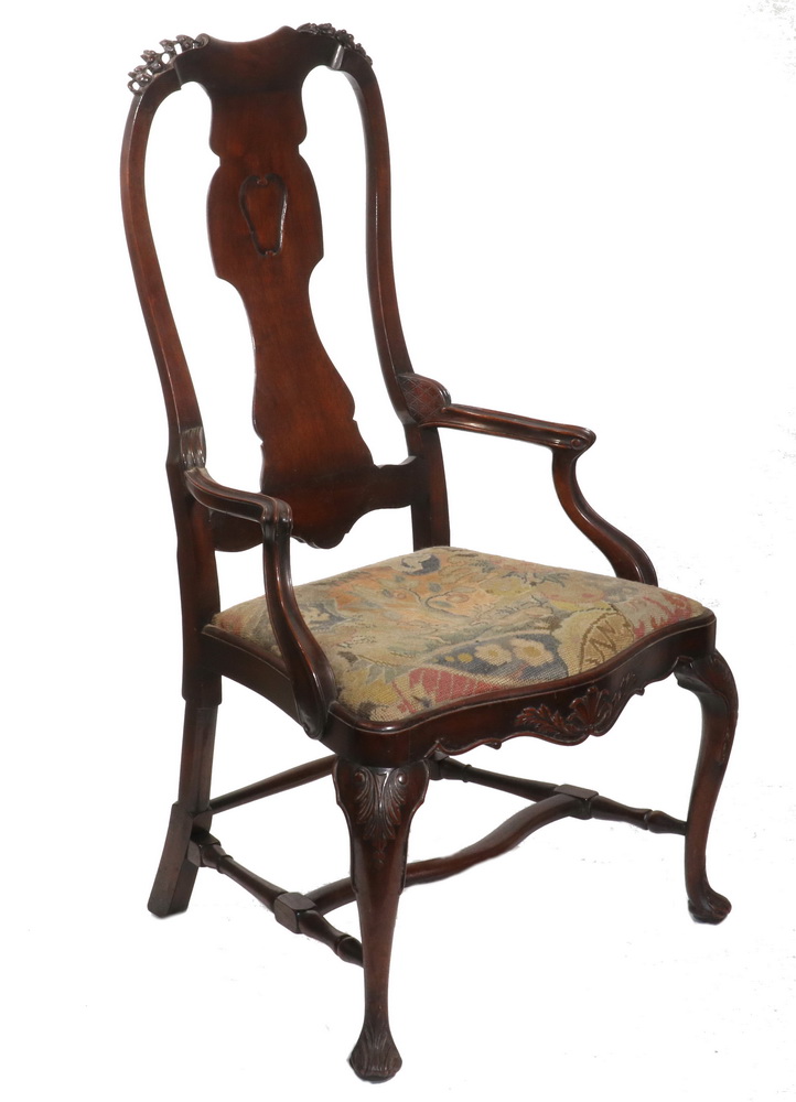 Appraisal: BENCH-MADE IRISH CHIPPENDALE ARMCHAIR th c Mahogany Custom High Swan