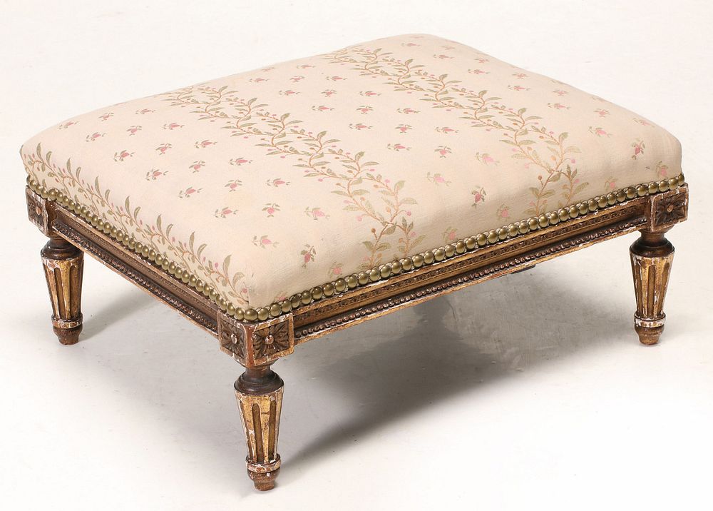 Appraisal: A LOUIS XVI STYLE GILTWOOD TABOURET A petite low tabouret