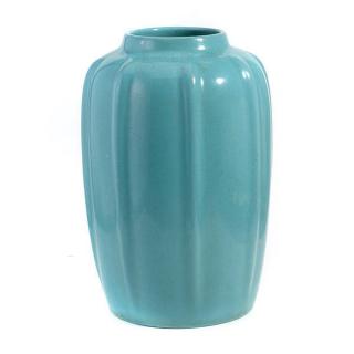 Appraisal: California Faience Large Blue Ribbed Vase Height inches