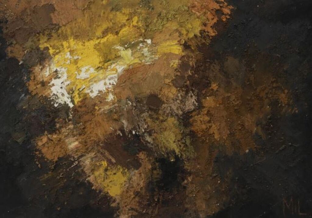 Appraisal: Framed oil on canvas painting Breakthrough earth tones in a