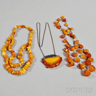 Appraisal: Amber Pendant and Two Necklaces Baltic th century the pendant