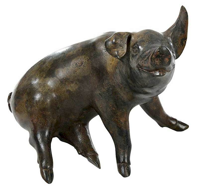 Appraisal: Small Bronze Pig probably early th century seated pig possibly