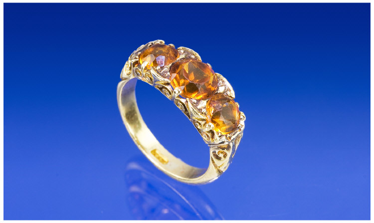 Appraisal: ct Gold Ring Set With Three Faceted Citrine Coloured Stones