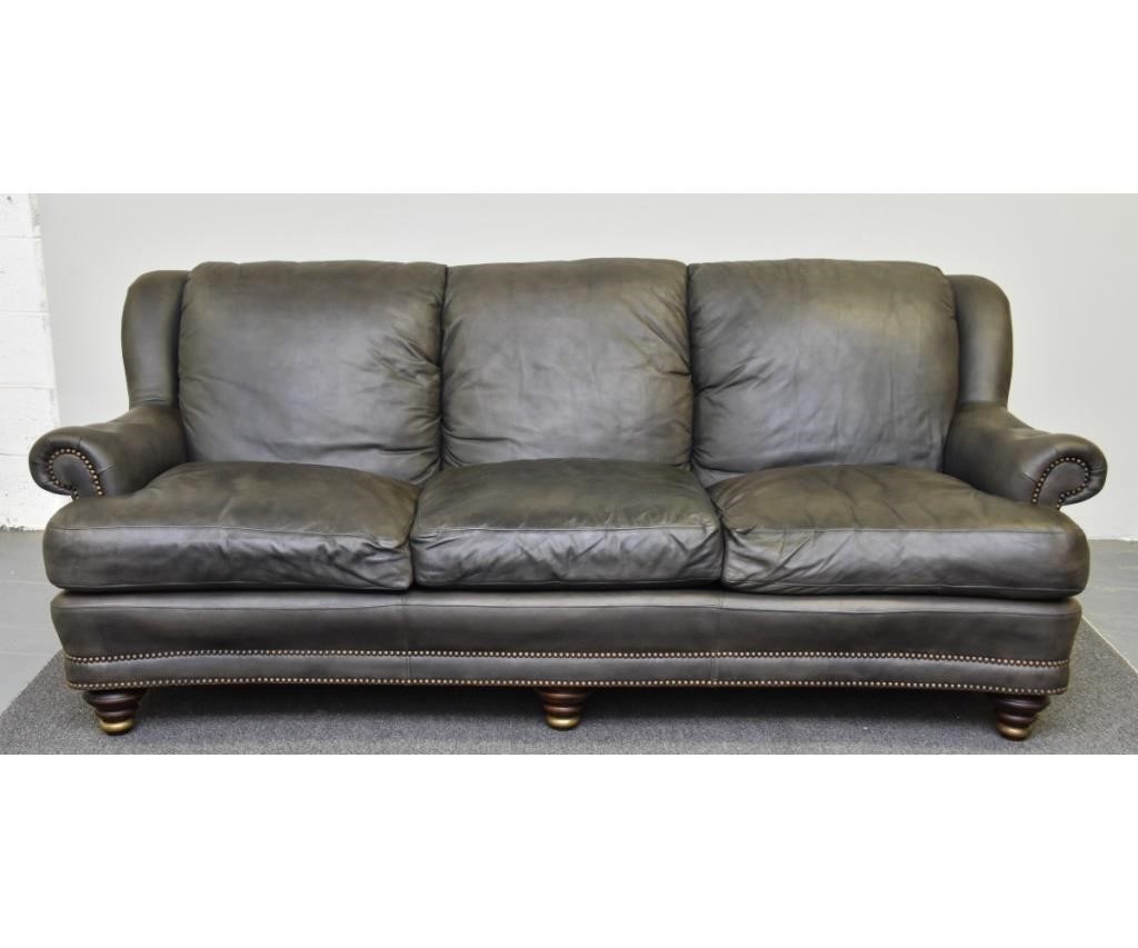 Appraisal: Hancock Moore distressed leather sofa h x w x d