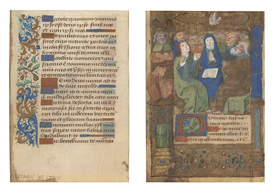 Appraisal: EARLY MANUSCRIPT LEAVES Two leaves from Latin Book of Hours