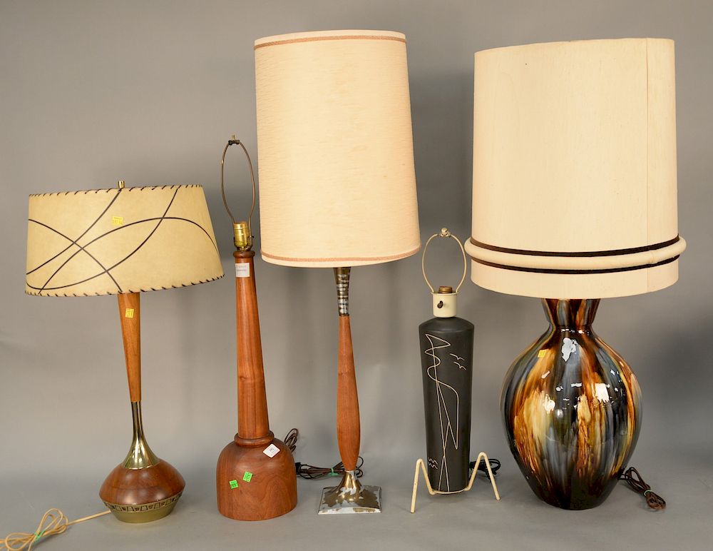 Appraisal: Five piece mid century lamp lot to include three teak