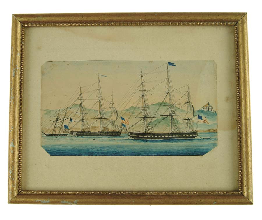 Appraisal: TH CENTURY FRAMED SMALL ORIGINAL WATER COLOR OF THREE SAILING