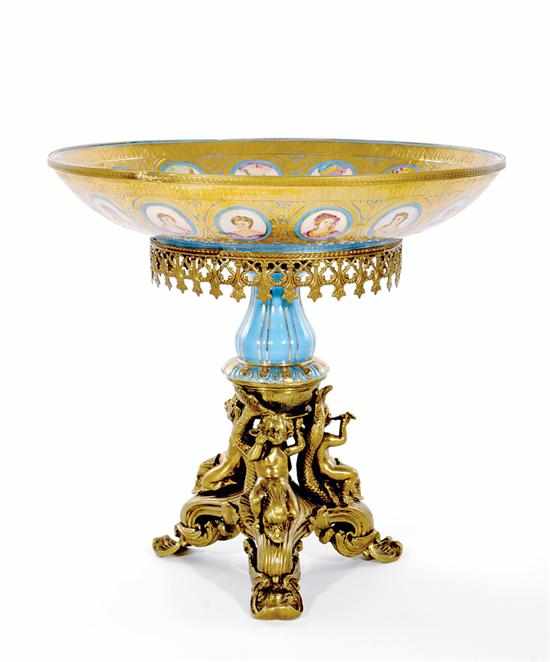 Appraisal: Louis XVI style metal-mounted porcelain centerpiece shallow round bowl centering