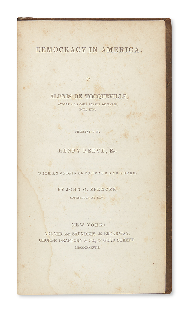 Appraisal: TOCQUEVILLE ALEXIS DE Democracy in America xxx xx pages volumes