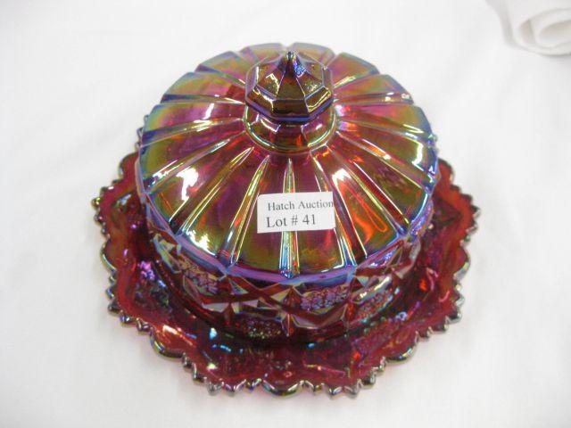 Appraisal: Westmoreland Red Carvival Glass Butter Dish diameter excellent