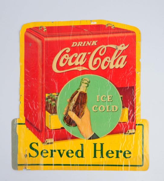 Appraisal: Coca-Cola Served Here Cardboard Sign 's never applied large decal