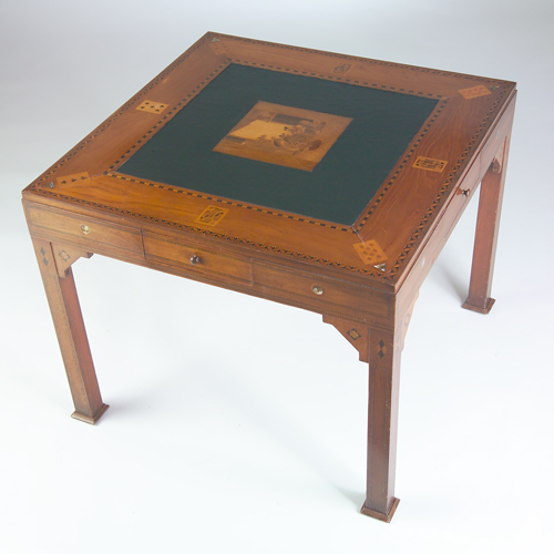 Appraisal: Continental gaming table its square top inlaid with a scene