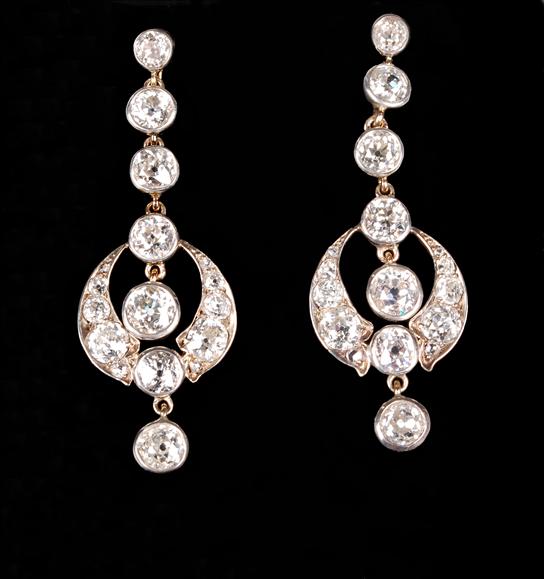 Appraisal: A pair of late Victorian diamond pendent earrings circa the