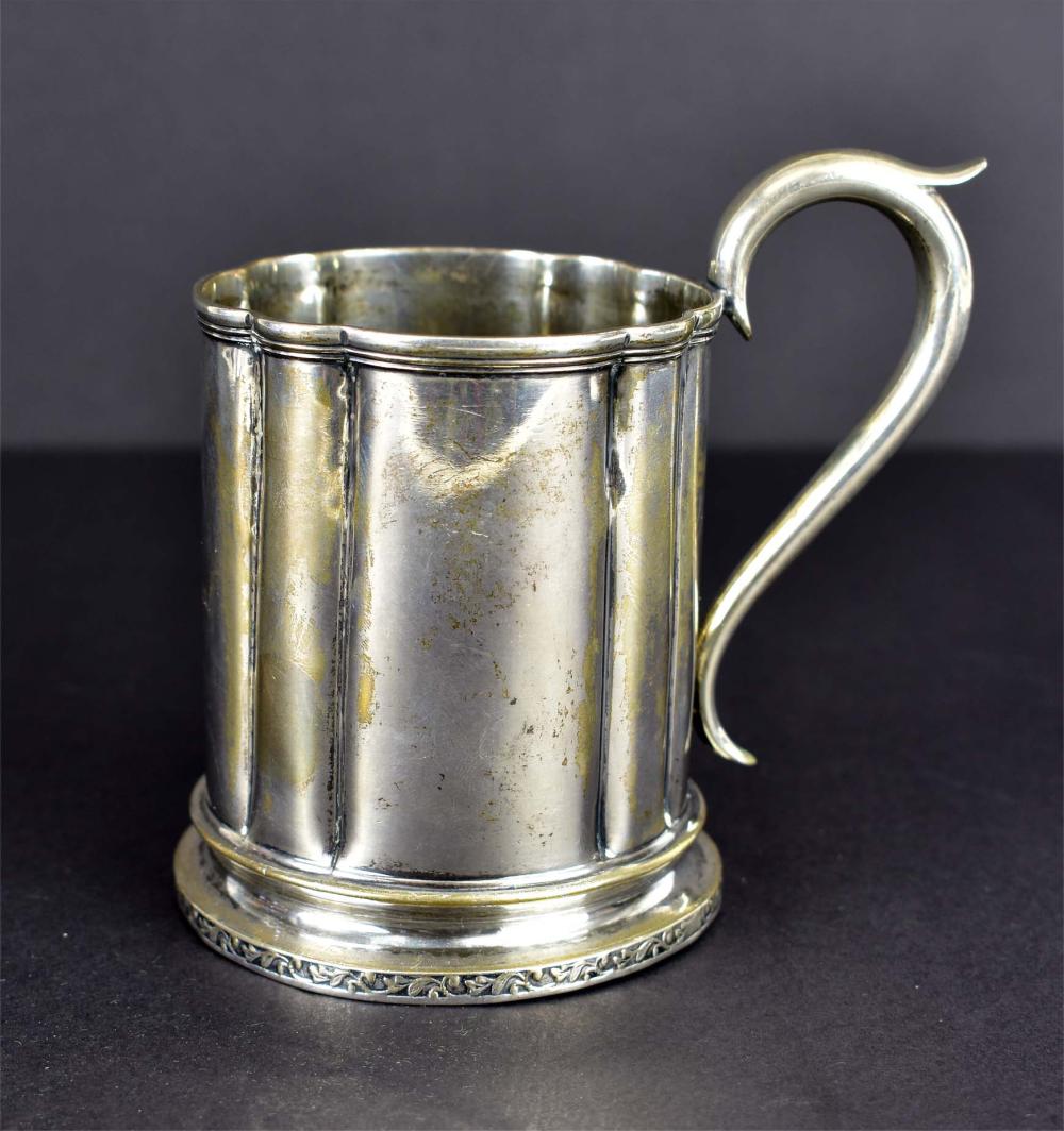 Appraisal: AMERICAN SILVER MUG th Century Unmarked Cylindrical with a scrolled