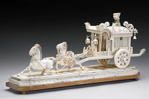 Appraisal: A large pieced ivory imperial carriage th Century Drawn by