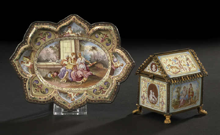 Appraisal: Viennese Gilt-Brass-Mounted Enameled Jewel Casket in the Form of a