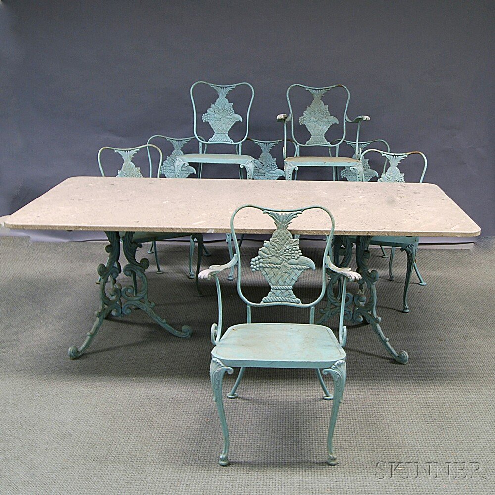 Appraisal: Set of Nine Pieces of Green-painted Cast Zinc Garden Furniture