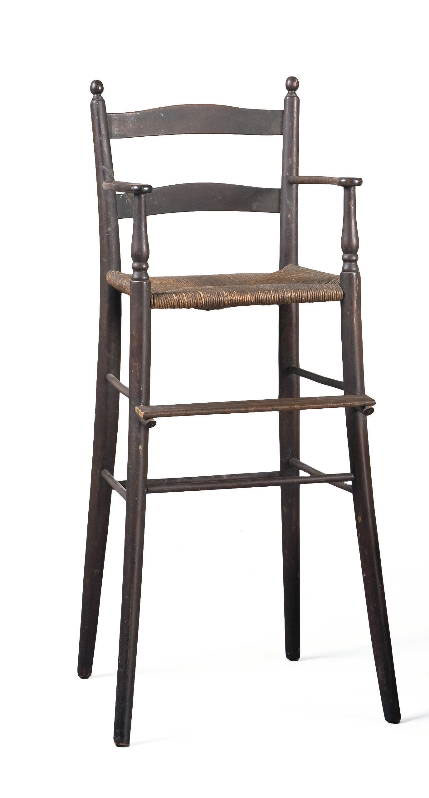 Appraisal: RARE SHAKER TURNED HIGH CHAIR IN EARLY BROWN FINISH MOUNT