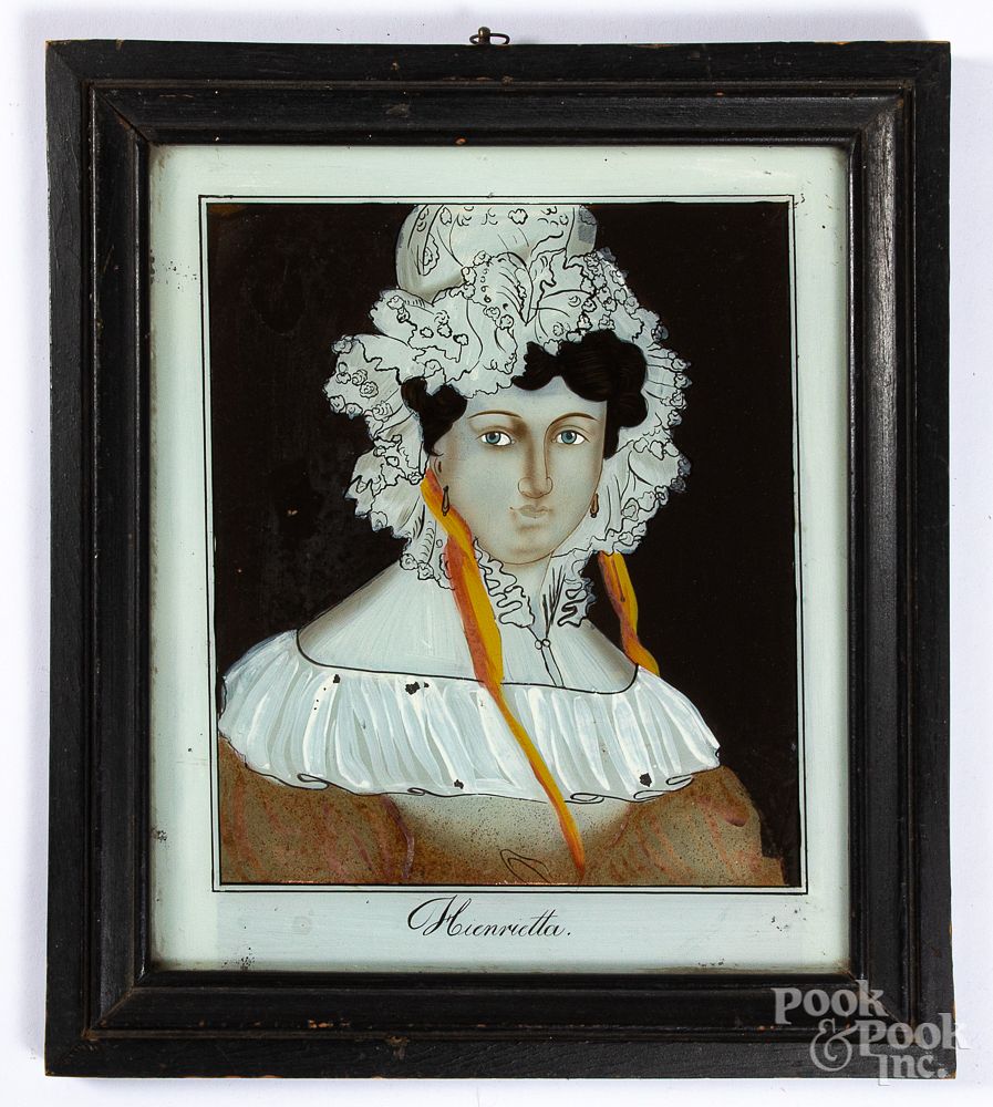 Appraisal: Reverse painted portrait of Henrietta Reverse painted portrait of Henrietta