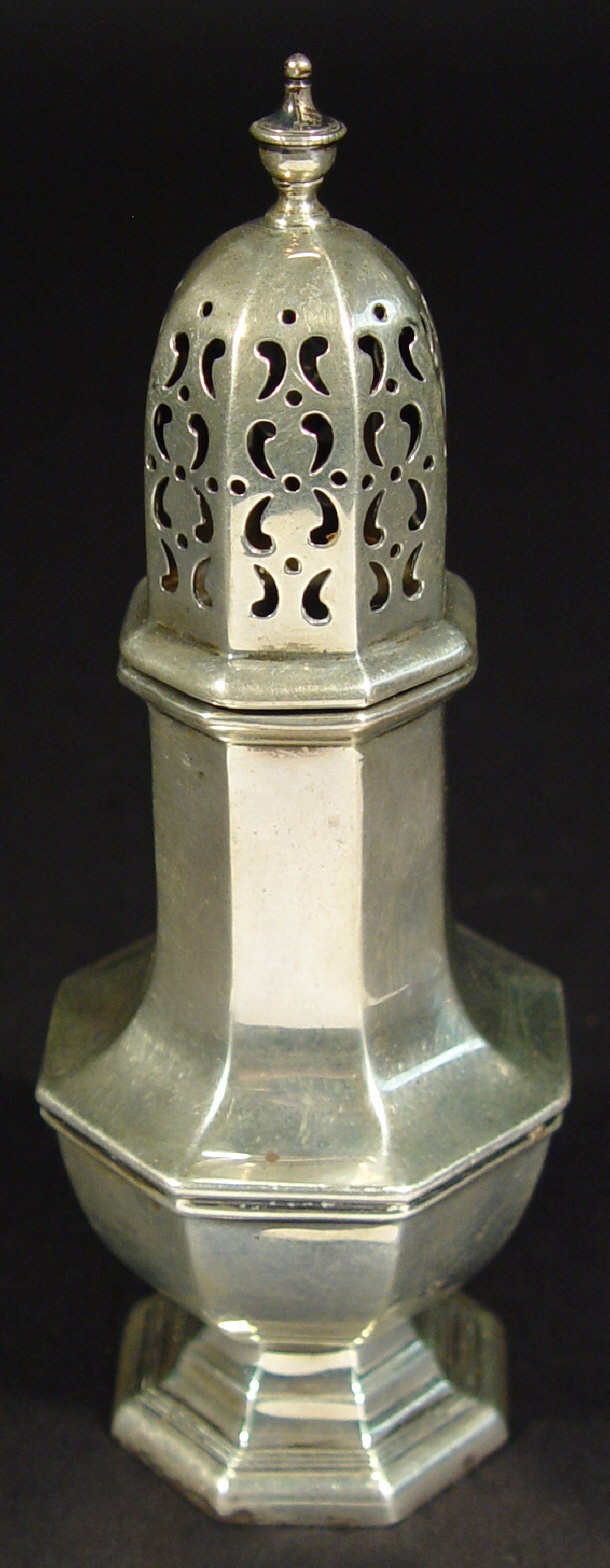 Appraisal: Octagonal silver sugar sifter Sheffield cm high