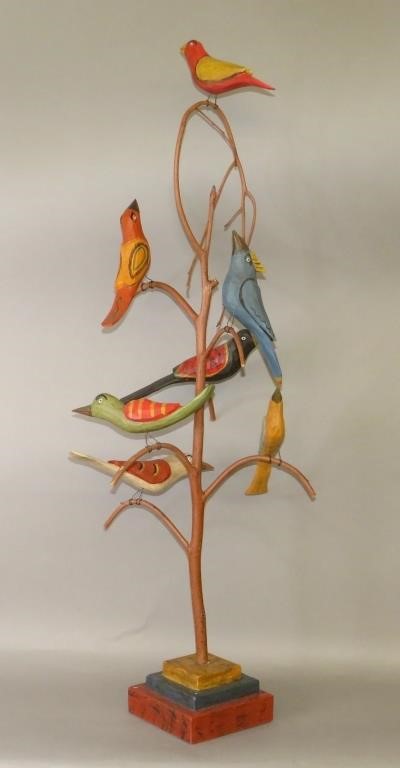 Appraisal: LARGE SIZE BIRD TREE FOLK ART CARVING BY DANIEL ca