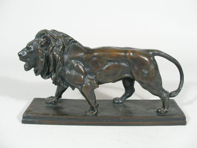 Appraisal: Antique Bronze Figure of a Lion after Barye patinated bronze