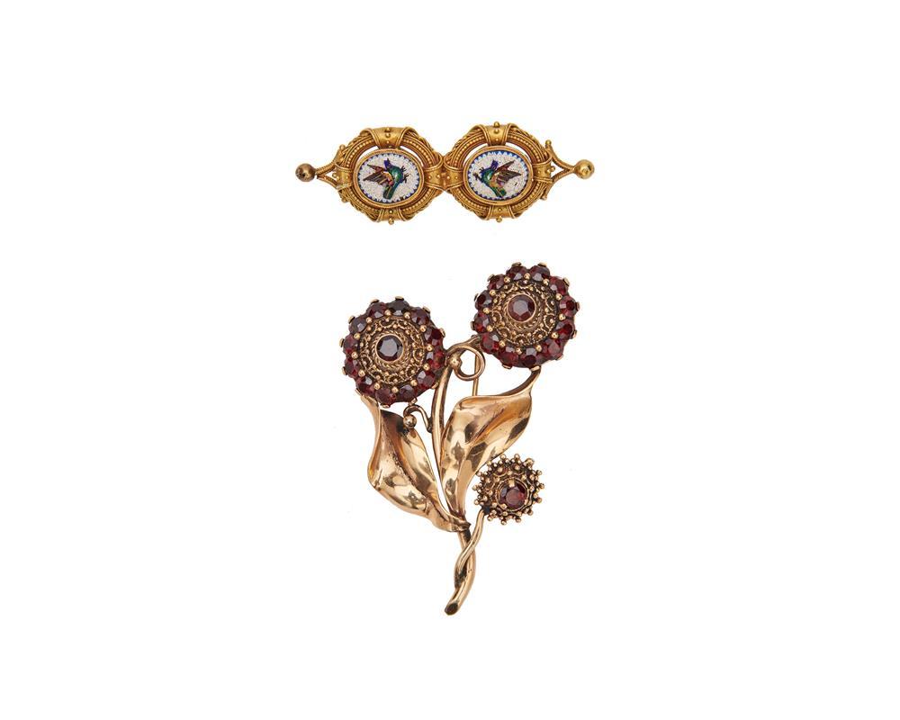 Appraisal: Two Gold Brooches one with k yellow gold granulation and