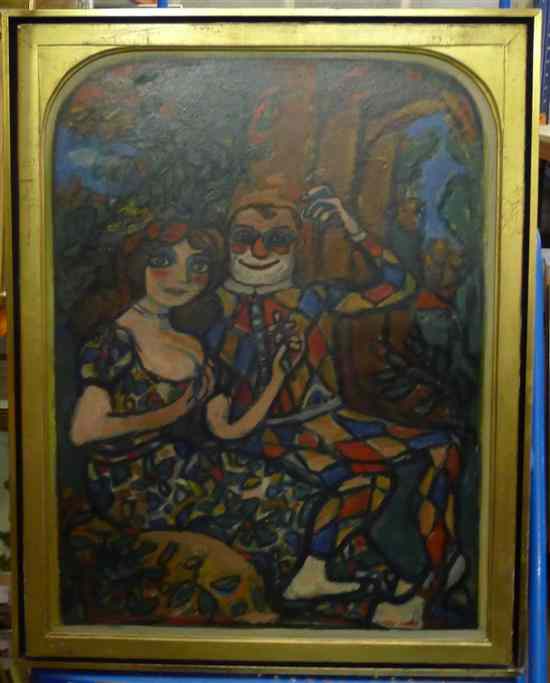 Appraisal: Alfred Cohen - oil on panel Harlequin and Columbine after