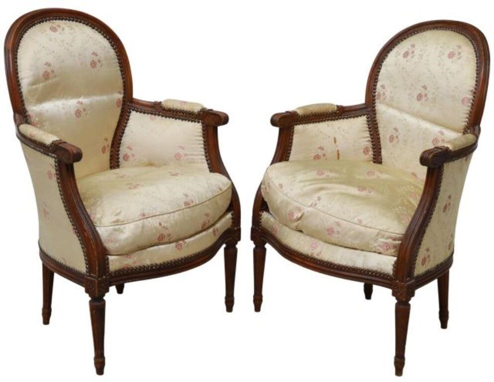 Appraisal: pair French Louis XVI style armchairs th c rounded back