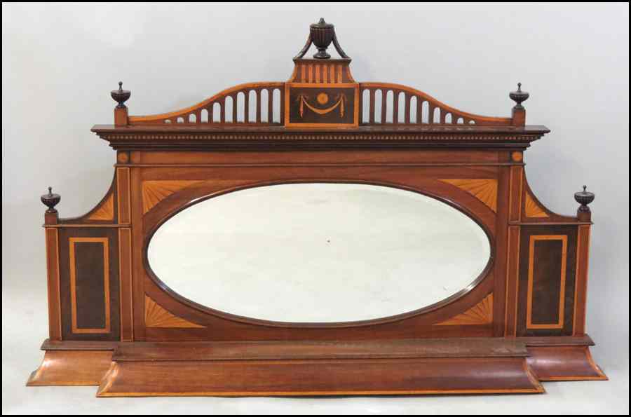 Appraisal: REGENCY STYLE INLAID MAHOGANY OVERMANTLE MIRROR H '' W ''