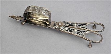 Appraisal: PAIR OF GEORGE III ENGRAVED SILVER SNUFFERS Maker's mark A