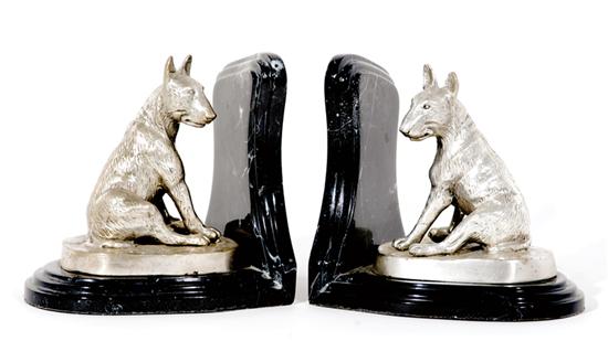 Appraisal: Pair silverplate and marble bull terrier figural bookends seated silvered