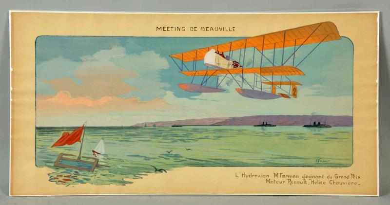 Appraisal: French Meeting De Deauville Poster Bi-plane over beach Signed GAMY