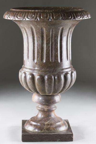 Appraisal: Brown Marble Vasiform Garden Urn th century highly polished fluted