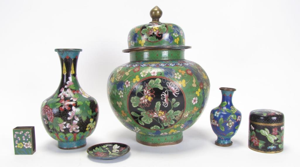 Appraisal: Group of Oriental Cloisonne Decorative Accessories six Cloisonne on copper