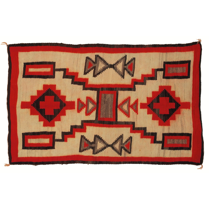 Appraisal: Navajo rug geometric pattern in orange brown and gray on