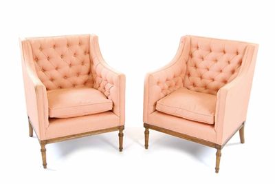 Appraisal: A pair of button upholstered armchairs each on ring turned